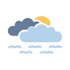 Minimalist weather icon with clouds, sun, and sea