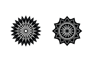 Two Black And White Circular Floral Decorative Vector Illustrations Graphic Elements