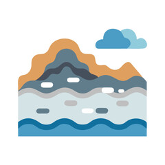 Abstract Landscape: Mountains, Water, and Cloud Graphic