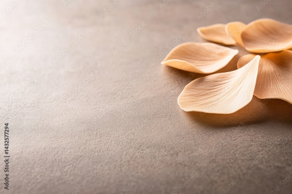Aufkleber a graceful flower petal rests on a smooth beige surface, illuminated by soft natural light that enha