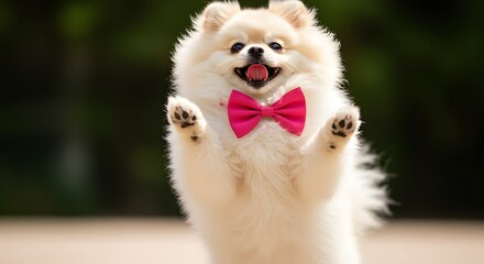 Obraz premium Fluffy pomeranian dog with a bowtie