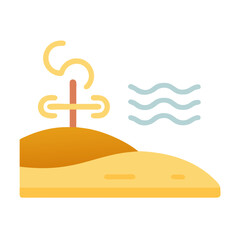 Minimalist beach scene with waves and anchor icon