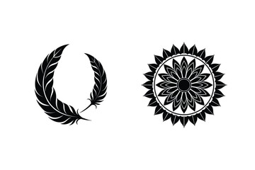 Obraz premium Black Feather Silhouettes And Ornamental Mandala Vector Illustration On White Background