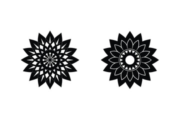 Two Black Floral Mandala Designs On A White Background Vector Illustration