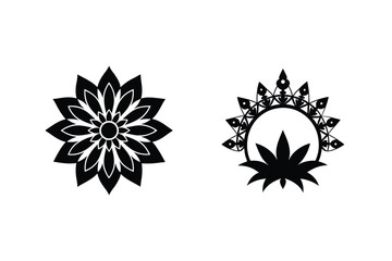Black Decorative Floral Elements With Flower And Sun Vector Art Design