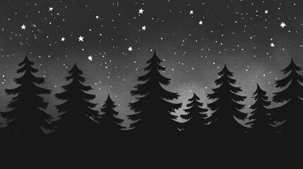 Obraz premium Silhouetted forest under a starry night sky