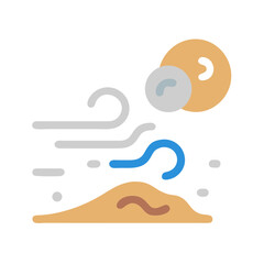 Abstract desert sandstorm illustration with blowing wind icon