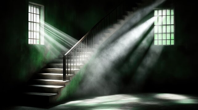 Dark room with stairs and sunlight