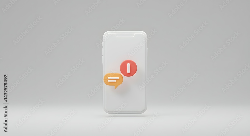 Poster 3d render of smartphone with notification icons important message alert, digital communication, mobi