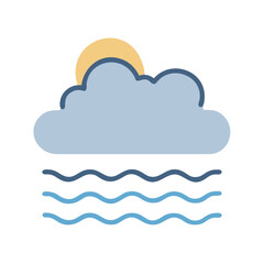 Weather Icon: Sun behind a Cloud over Waves