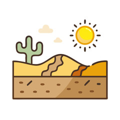 Cute cartoon desert scene with cactus and sun