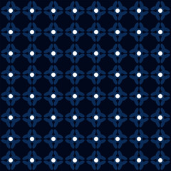 Simple geometric pattern abstract square shapes motif classic blue minimal background. Small diamond, floral elements modern fabric design textile swatch ladies dress, man's shirt allover print block.