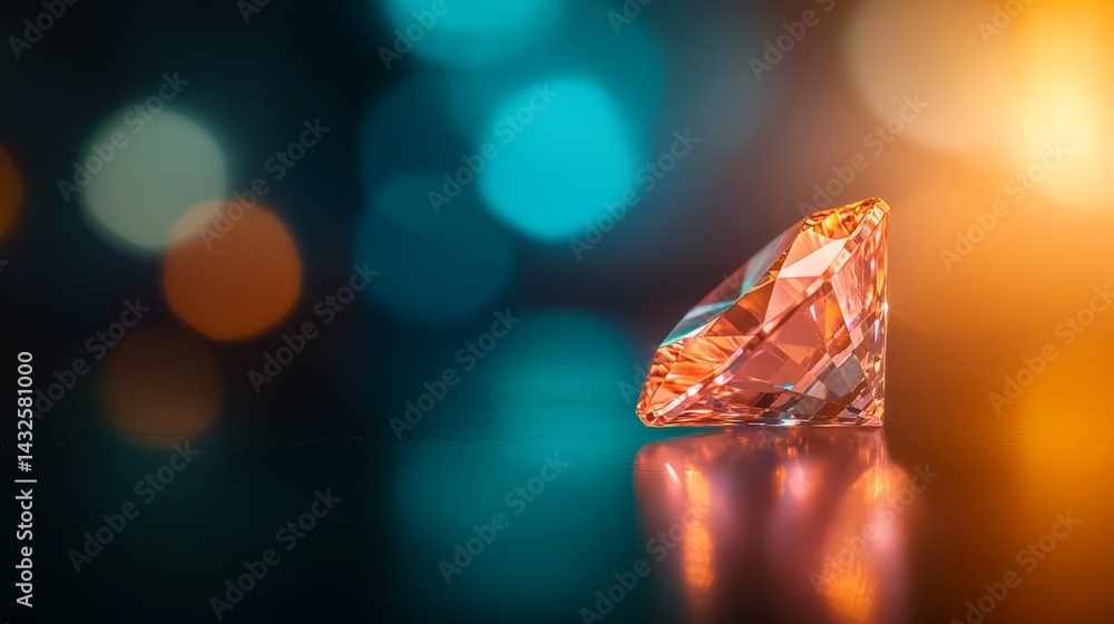 Fototapete close-up of a sparkling diamond showcasing its facets against a smooth surface, with light creating 