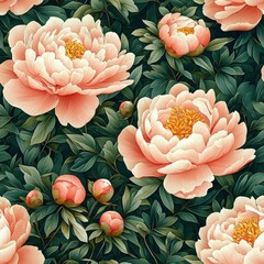 Peony flower plant flora bloom botany seamless pattern ornament tile design