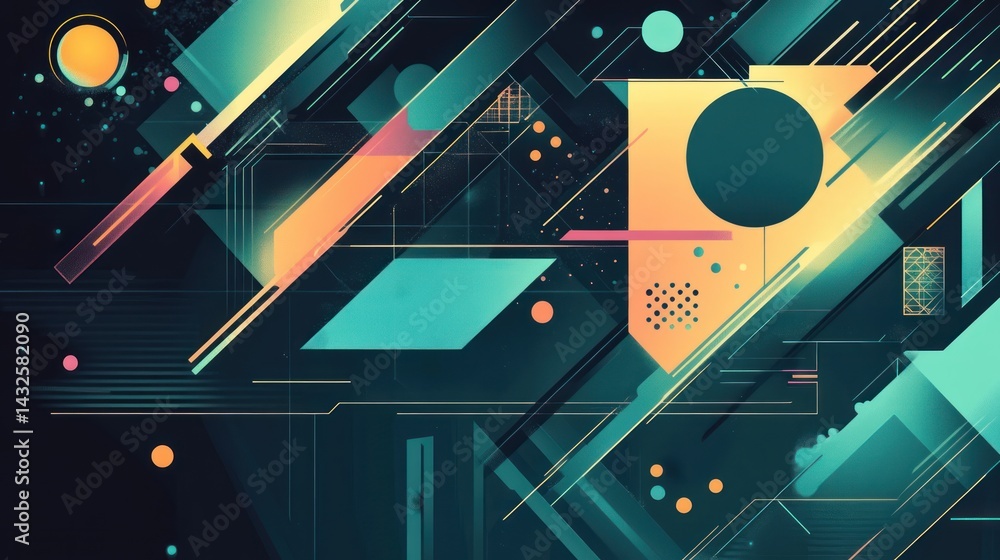Poster dynamic interplay of geometric shapes in a harmonious, futuristic abstract composition