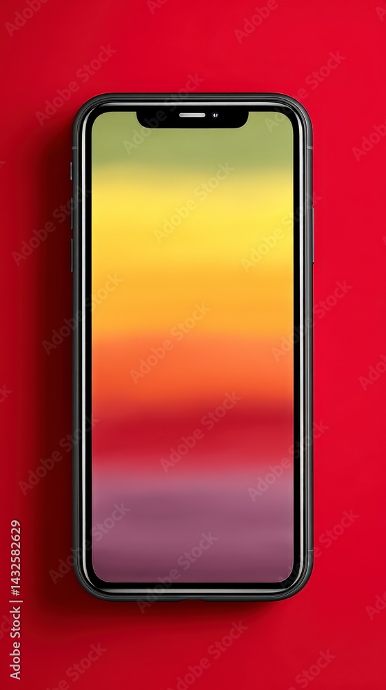 Poster smartphone display red background gradient colors mobile phone mockup app presentation