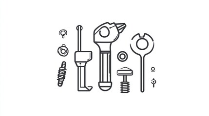 Tool parts diagram; repair, maintenance; white background; instruction manual illustration