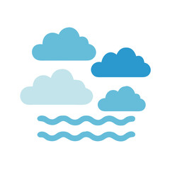 Blue Clouds and Water Waves Icon on Black Background