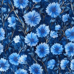 Cornflower flower plant flora bloom botany seamless pattern ornament design, tile
