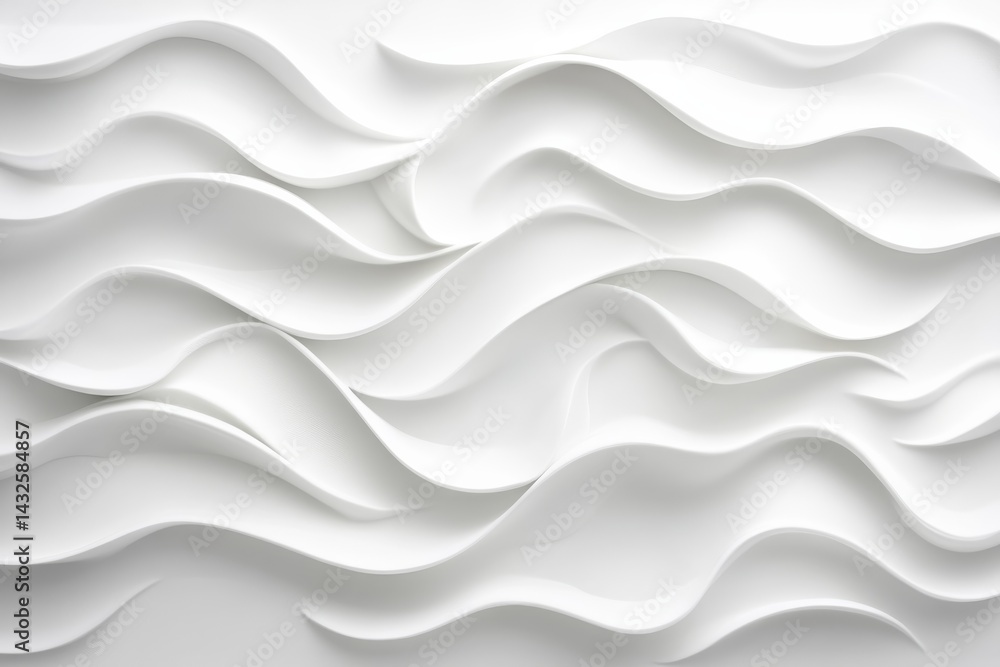 Poster Close-up view of an elegant wave pattern in white, softly illuminated to highlight texture and depth, ideal for modern design projects with copy space