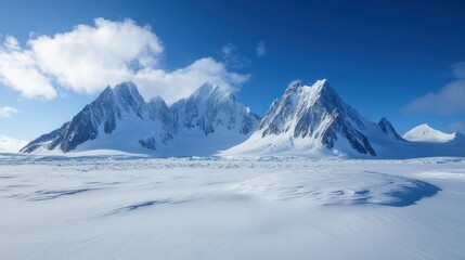 Obraz premium Majestic Snow-Capped Mountains Under a Bright Blue Sky in a Frozen Landscape