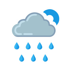 Rainy Weather Forecast Icon with Blue Moon Accent
