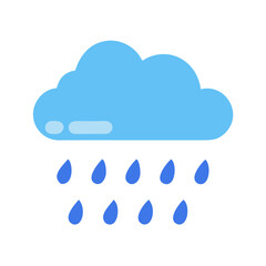Blue Cloud with Rain, Weather Icon, on Black Background