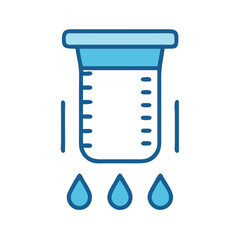 Blue laboratory beaker with liquid dripping from the bottom