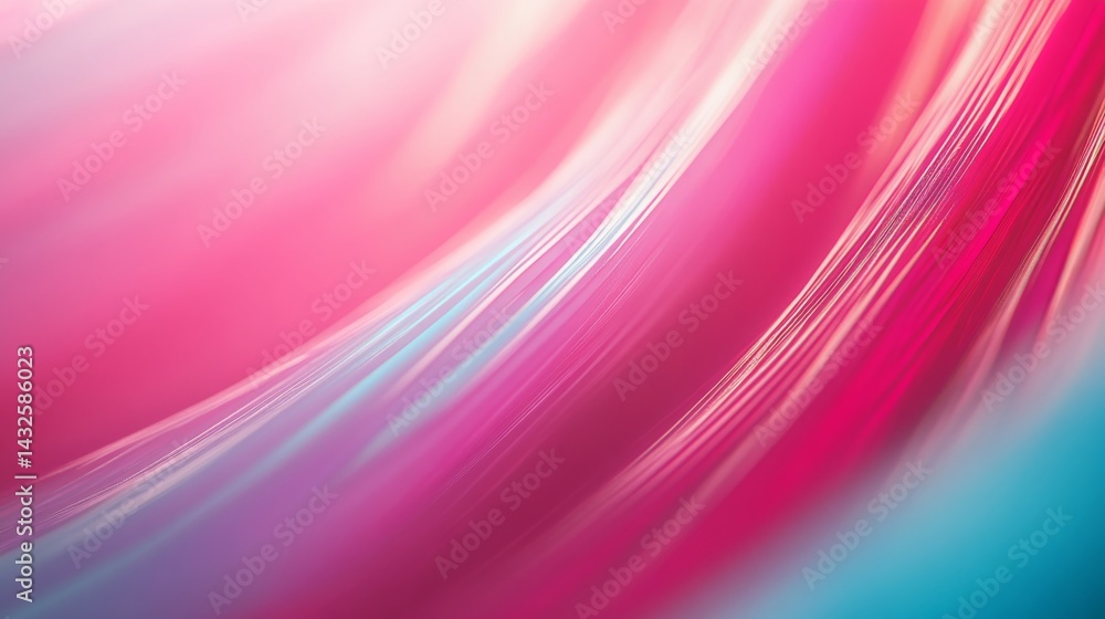 Aufkleber Flowing pink and blue neon wave lines create a dynamic visual, enhanced by soft bokeh lighting, symbolizing data transfer with ample copy space on the right
