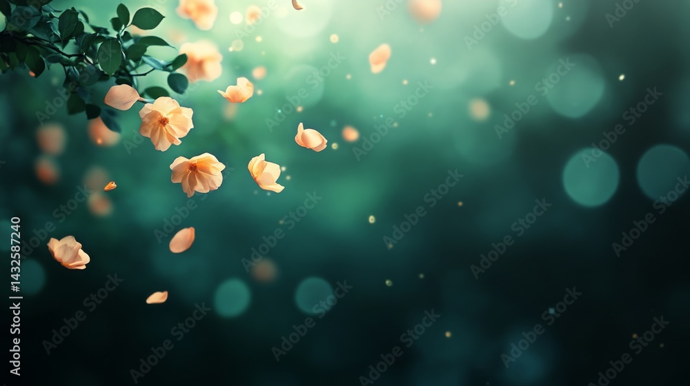 Aufkleber Soft lemon-yellow and peach petals sway gently against blurred green leaves, illuminated by natural light, creating a dreamy and tranquil atmosphere of spring