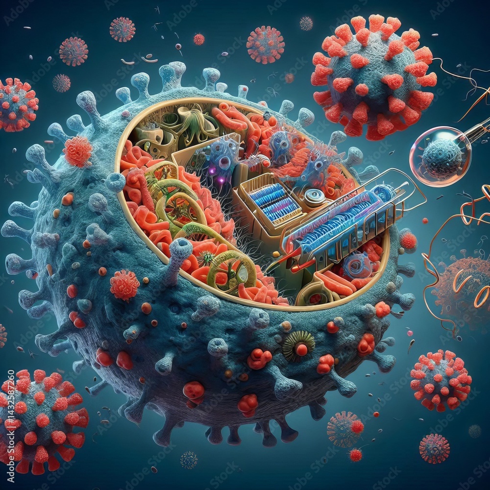 Canvas Prints a virus and a host cell the virus s genetic material integrating