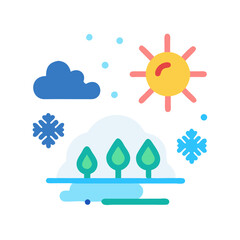 Winter Sunshine with Trees and Snow Icon Illustration