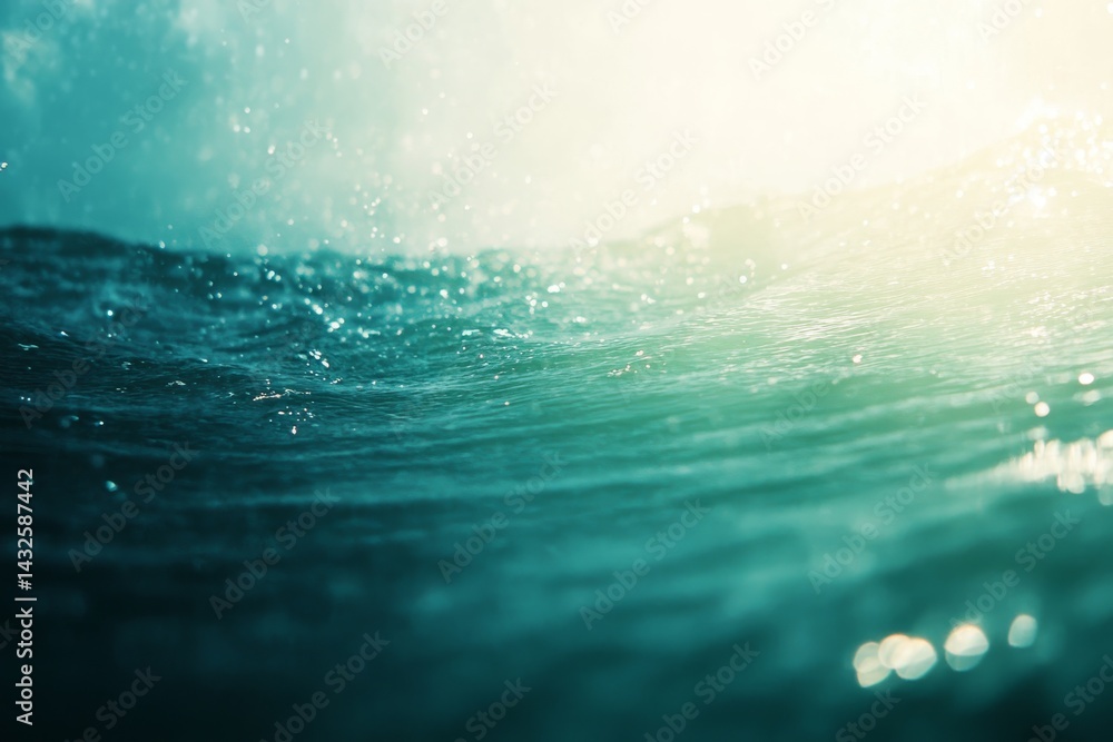 Aufkleber sunlight sparkles on the surface of clear ocean water, revealing vibrant green and blue hues that cr