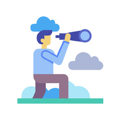 Man with Telescope in Clouds Illustration, Discovery Concept