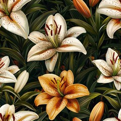 lily flower plant flora bloom botany seamless pattern ornament tile design