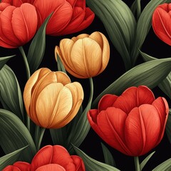 Tulip flower plant flora bloom botany seamless pattern ornament tile design