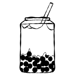 Illustration of a glass of bubble milk tea with ice