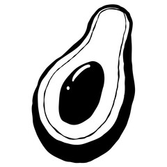 Hand drawn avocado sketch illustration with artistic and natural design elements