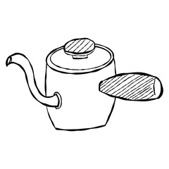 Vintage ceramic teapot with cup and tea in brown and porcelain style