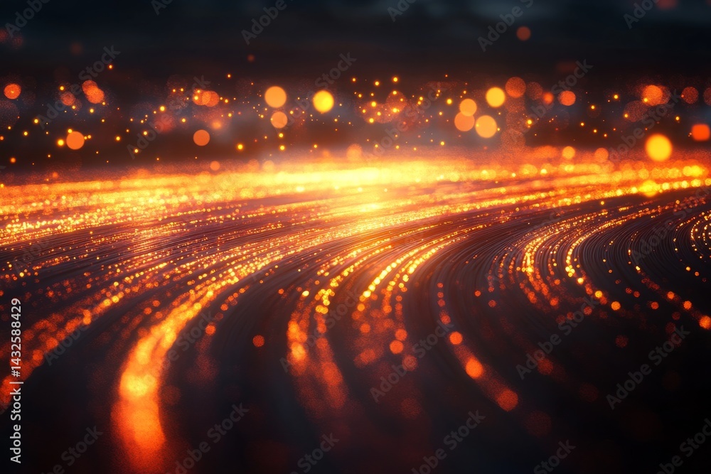 Leinwandbilder Close-up view of dynamic fiber optic cables creates stunning abstract patterns with vibrant multicolored lights, set against a dark background for visual impact