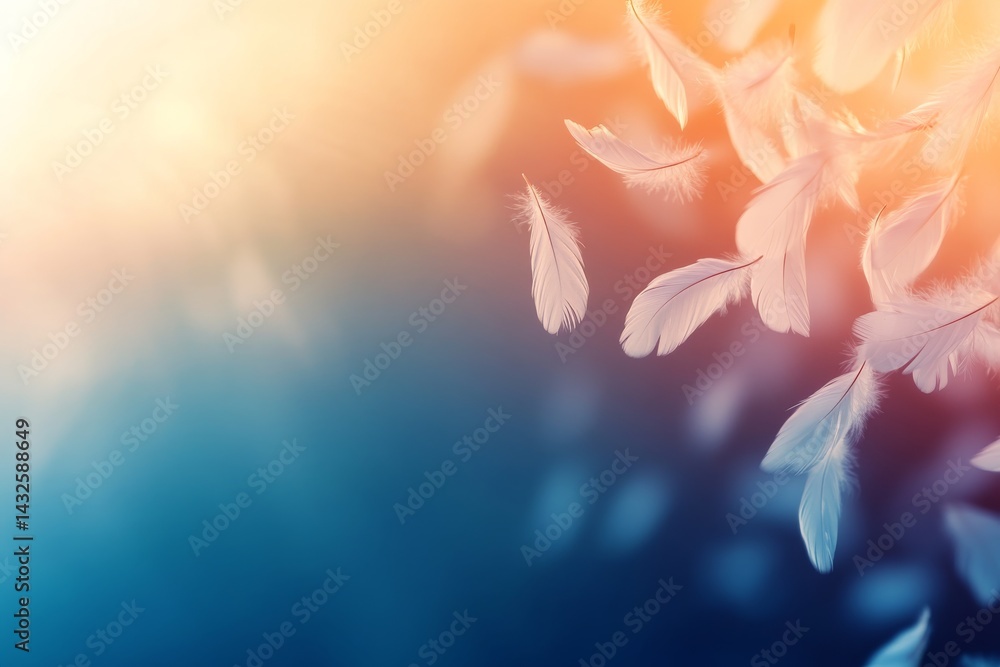 Fototapete delicate white feathers float serenely in soft light, capturing a sense of tranquility and beauty as