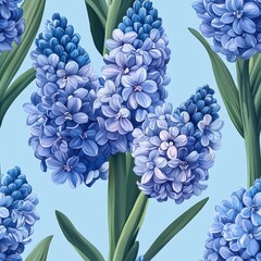 Hyacinths flowers plants floral blooming botanical seamless pattern ornament design, tile