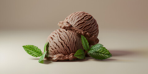 Closeup of Basil Gelato with Chocolate and Cinnamon Delicious Sweet Treat Ideal for Christmas. 
