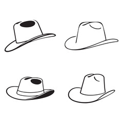 Cowboy Hat Outline Vector Icons - Western Apparel Set..Cowboy, Hat, Outline, Vector, Icons, Western, Apparel, Fashion