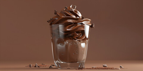 glass of champagne, Decadent chocolate dessert in a glass. 

