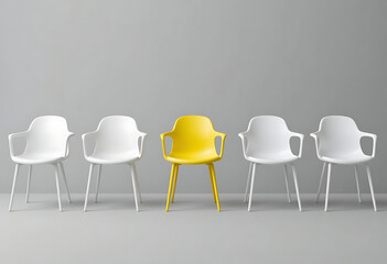 Unique Yellow Chair Among White Chairs - Interior Design Highlight