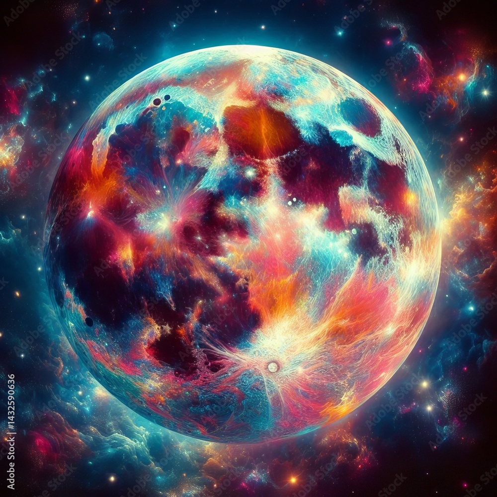 Canvas Prints cosmic visions a supermoon with a vibrant surreal pattern like a