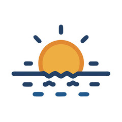 Minimalist Sunset Ocean Icon With Waves And Sun
