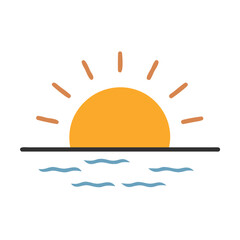 Stylized minimalist sunset above sea, horizon illustration art