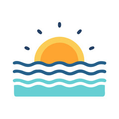 Sunset over the ocean waves, stylized vector icon